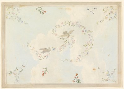 鳩と花輪の天井デザイン、おそらくエントランス・ホールのためのデッサン、1815-22年 作： Unknown artistUnknown artist