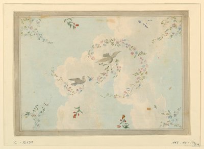 鳩と花輪の天井デザイン、おそらくエントランス・ホールのためのデッサン、1815-22年 作： 無名の画家