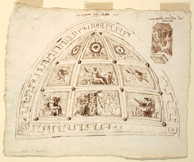 素描、天井の丸天井装飾、寝室、ファエンツァ、カヴィーナ宮殿のコルネリアの間、1816年 作： 無名の画家