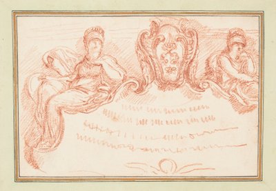 デッサン、2人の坐像とエスカッションのある天井の詳細、1759-70年頃 作： Unknown artistUnknown artist
