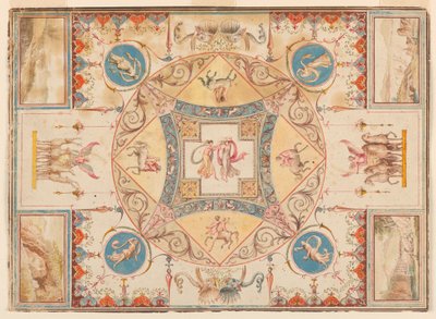 ニンフ、ケンタウロス、雄鹿、象が描かれたハドリアヌスの別荘の天井、1785年頃のデッサン 作： Unknown artistUnknown artist