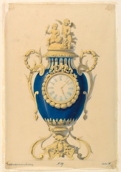 素描、磁器にセットされた時計、1855年頃 作： Unknown artistUnknown artist