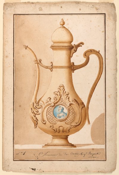 デッサン、エナメル・メダリオン付きコーヒーポット、1700-1725年 作： Unknown artistUnknown artist