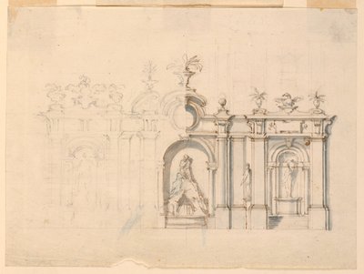 ドローイング、噴水のある柱廊、1770年頃 作： 無名の画家