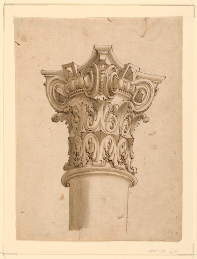 デッサン、コンポジット・キャピタルのコーナー・ビュー、1625-1650年 作： 無名の画家