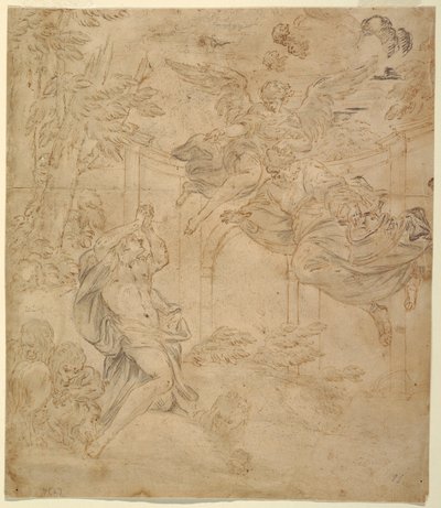 素描『ライオンの巣のダニエル』1630-40年頃 作： 無名の画家