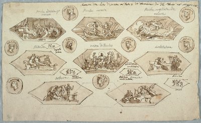 素描、モンモランシー、アルディーニ邸の寝室の天井装飾、1813年 作： Unknown artistUnknown artist