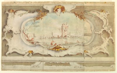 デッサン、風景の装飾カルトゥーシュ、1770年頃 作： 無名の画家