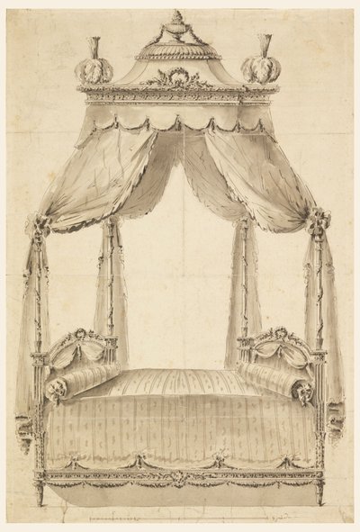 素描、ベッドのデザイン、1785年頃 作： Unknown artistUnknown artist