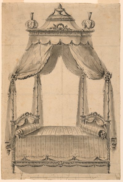 素描、ベッドのデザイン、1785年頃 作： Unknown artistUnknown artist