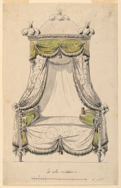 素描、ローマ風ベッドのデザイン、1780年 作： Unknown artistUnknown artist