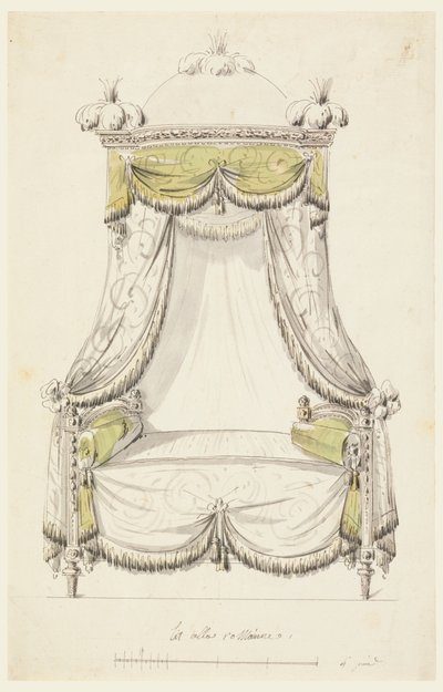 素描、ローマ風ベッドのデザイン、1780年 作： 無名の画家