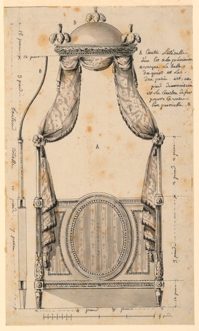 素描、ポーランド風ベッドのデザイン、1780年 作： 無名の画家