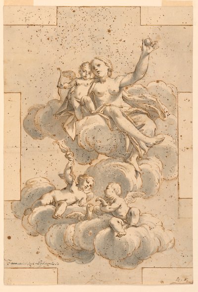 素描、天井画のためのデザイン《ヴィーナス、キューピッド、プッティ》、1700-29年 作： Unknown artistUnknown artist