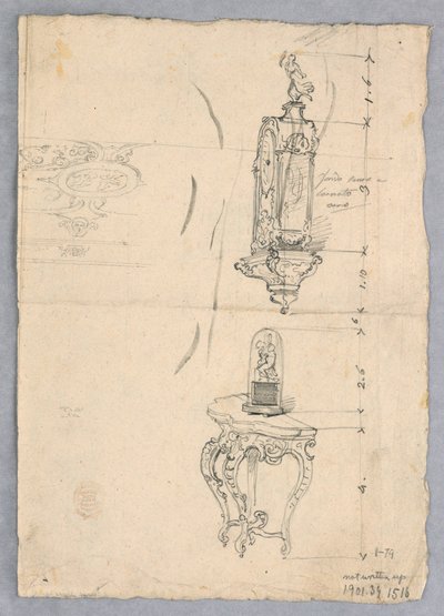素描、時計とコンソールのデザイン、18-19世紀 作： Unknown artistUnknown artist