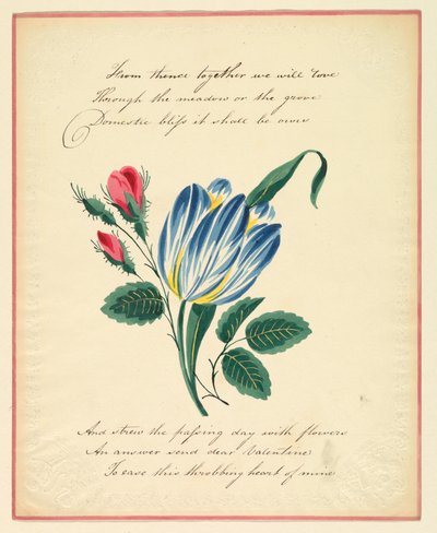 グリーティング・カード、"From thence together we will love..."、1819年頃 作： 無名の画家