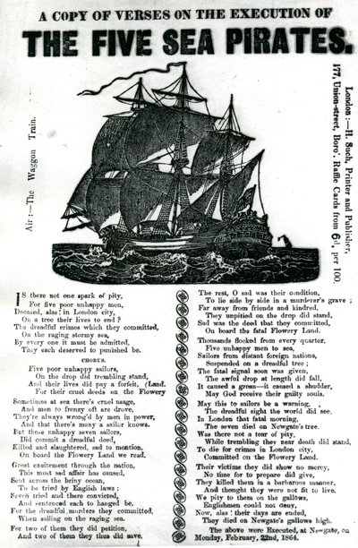 五人の海賊の処刑に関する詩のコピー（1864年頃 作： Unknown artist