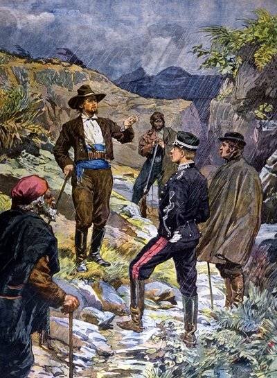 サルデーニャ島の山賊に挑発された国家憲兵。1899. 作： Unknown artist