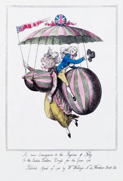 愚行の領域での新しい伝達手段、または1786年の女性のバルーンドレス」。 作： Unknown artist