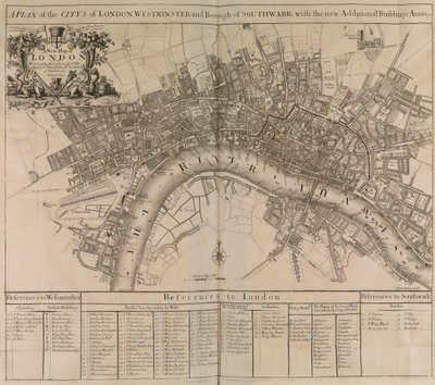 ロンドン市、ウェストミンスター、サザーク区、テムズ川の平面図 作： Unknown artist