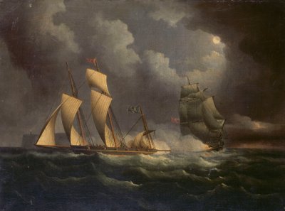 海軍のブリッグに追われる密輸ラガー 1825年頃 油彩・キャンバス 作： Unknown artist