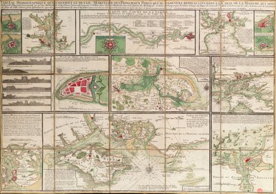 イギリス海峡の地図に描かれている主な海港の詳細が記載された表、1780年頃（紙、リネン） 作： Unknown artist