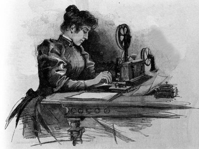 アメリカの発明家サミュエル・フィンリー・ブリース・モース（1791〜1872）が発明した電信機のオペレーター。19世紀に描かれた版画 作： Unknown artist
