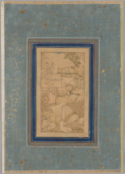 カシフィ (イラン語、1504 年) のカノープスの光 (Anwar-i Suhaili) から、牛を死の天使と間違える女性 作： Unknown artist