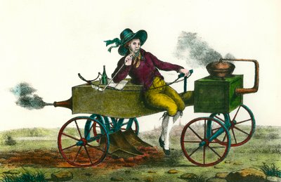 農業：1834年の蒸気機械による耕作風景。1834年の匿名のエングレーヴィング。個人蔵 作： Unknown artist