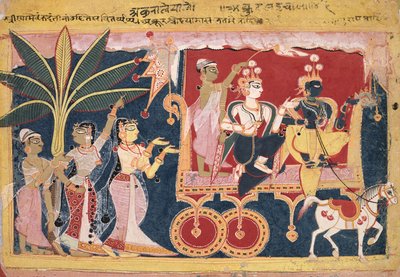 アクルラはクリシュナとバララーマをマトゥラへと追いやる (Isarda Bhagavata Purana) 作： Unknown artist