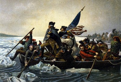アメリカ独立戦争。デラウェア川を渡るワシントン。1776年12月。 作： Unknown artist