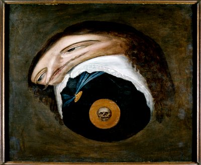 チャールズ1世のアナモルフィックな肖像（油彩・パネル 作： Unknown artist