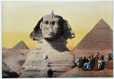 古代エジプト：ギザ（ギゼ、ギゼ、ギザ、ギザ）のスフィンクスとピラミッド。19世紀後半。 作： Unknown artist