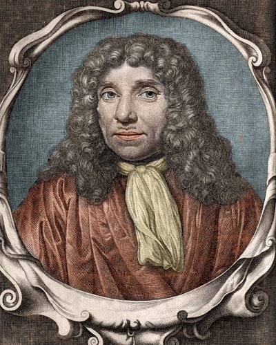 アンソニー・ヴァン・レーウェンフック（Anton van Leeuwenhoek）、またはレーウェンフック（Leeuvenhoek）、またはレーウェンヘック（Leeuwenhoeck）、オランダの博物学者（1632年～1723年）。18世紀の彫刻 作： Unknown artist