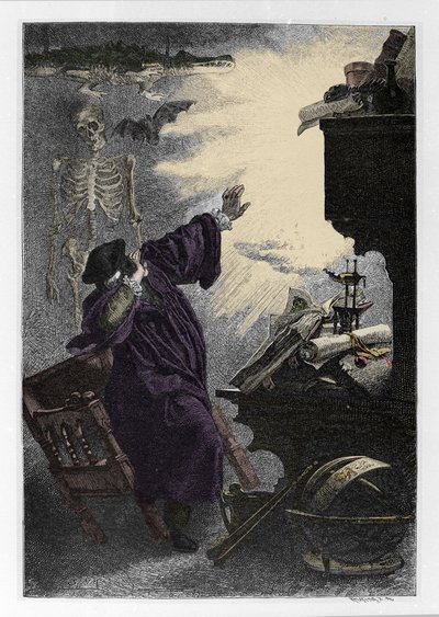 Apparition de Mephistopheles (Mephisto) a Faust Illustration de "Faust" by Johann Wolfgang von Goethe (1749-1832) (ゲーテの「ファウスト」の挿絵) Engraving 作： Unknown artist