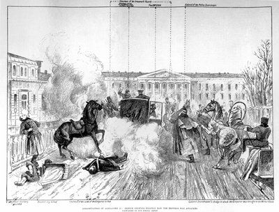 アレクサンドル2世ニコライエヴィッチ（1818〜1881）の暗殺。 作： Unknown artist