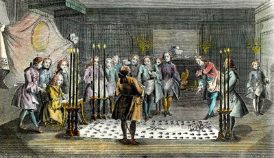 巨匠を迎えるためのフラン・マコンの集会 1750年頃のエングレーヴィング 個人蔵 作： Unknown artist