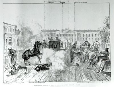 1881年、皇帝アレクサンドル2世（1818～1881年）への攻撃。 作： Unknown artist