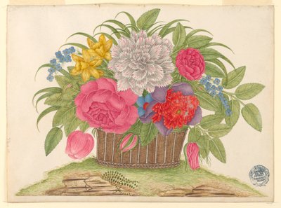地上の花と葉のバスケット 作： Unknown artist