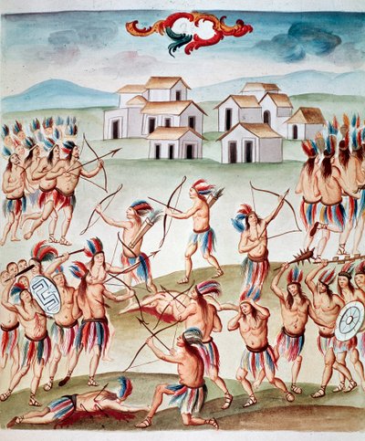 メキシコ、アコルマンの戦闘シーン、待ち伏せ（水彩画、1770～1780年頃 作： Unknown artist