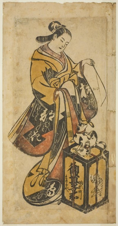猫と子猫と戯れる美女 作： Unknown artist