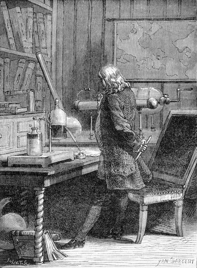 アメリカの政治家・物理学者ベンジャミン・フランクリン（1706-1790）フィラデルフィアの物理学研究室にて - エッチング 作： Unknown artist