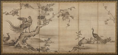 鳥・花・木 裏は笹 作： Unknown artist