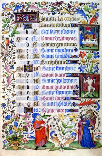 15世紀に作られた時間の書。1月の月号。ミラノ、トリブルジアーナ図書館。 作： Unknown artist