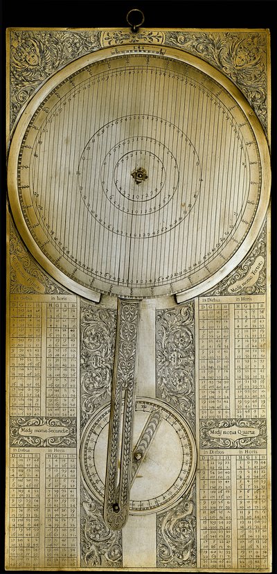 1610年頃、天文学者ガリレオ・ガリレイ（Galilei）（1564-1642）が木星の衛星期間を研究した結果、投影された「Jovilabe（Jovilabium）」と呼ばれる真鍮製の楽器。1650-1700年 フィレンツェ、Istituto e Museo di Storia delle Scienze. 作： Unknown artist