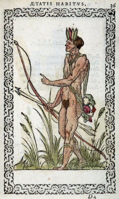 1572年にJean Sluperiusが発表した「Habits et effigies」に登場するブラジル人。 作： Unknown artist