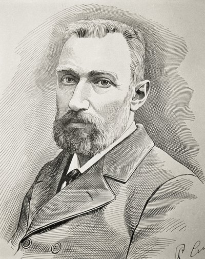 キュリー，ピエール（1859-1906）。フランスの物理学者。1898年の肖像画。エングレーヴィング。 作： Unknown artist