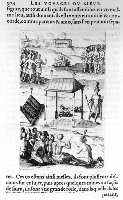 カナダ：原住民 - "Les voyages de la Nouvelle France Occidental, Dicte Canada, made by the St Champlain Xaintongeois... from the year 1603 to the year 1629... "にて。Samuel Champlain (1570-1635), ed.Pierre Le Mur, Paris 作： Unknown artist