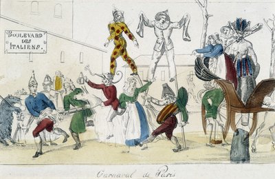 パリのカーニバル、イタリア人通り - 18世紀の彫刻、カルナヴァレ。 作： Unknown artist