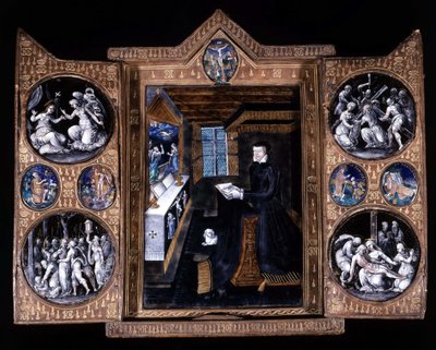 カトリーヌ・ド・メディシス（カテリーナ・ド・メディチ）（1519-1589）の祈りの中で - トリプティク Eメールとレザー 作： Unknown artist